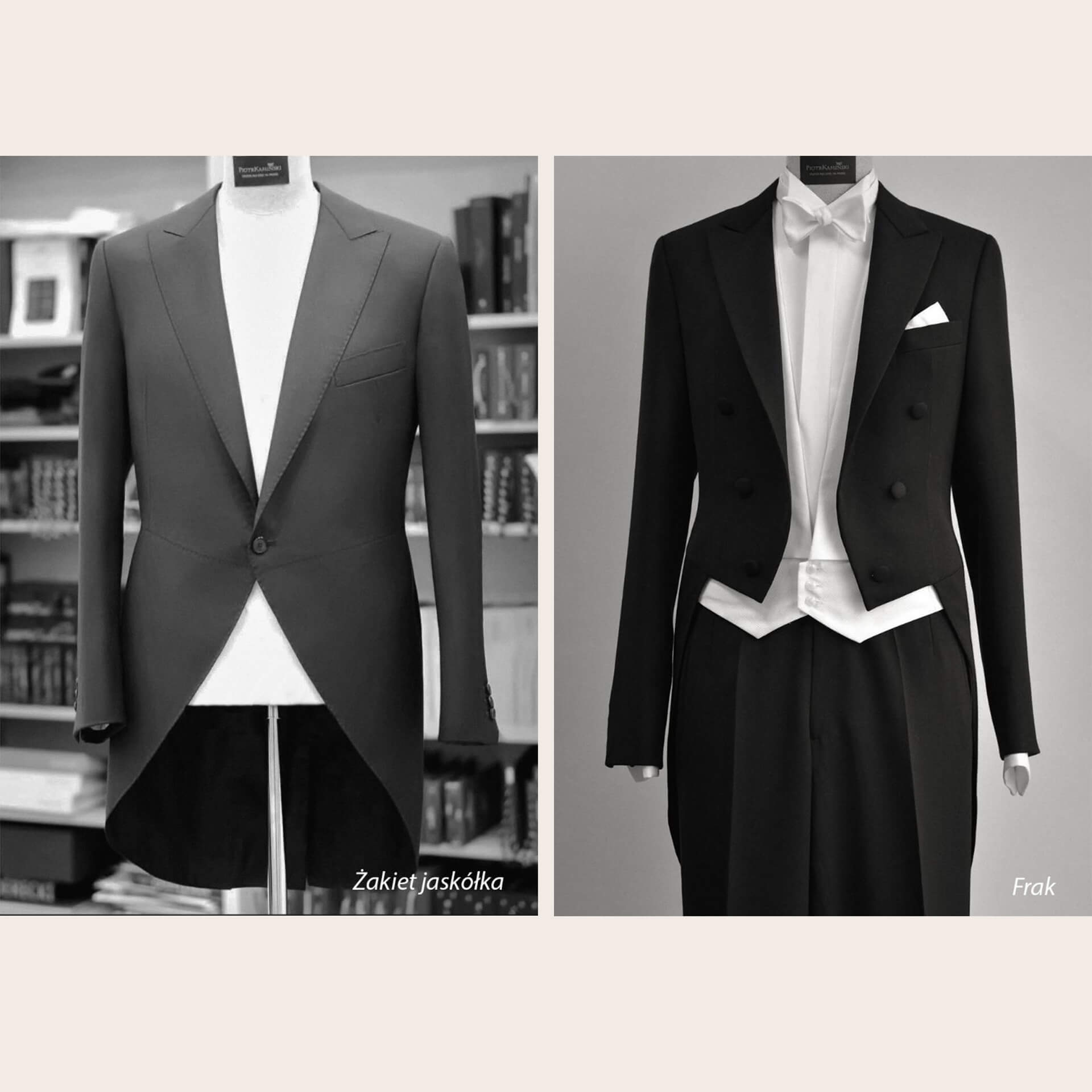 Zielona marynarka z beżowymi spodniami na miarę Piotr Kamiński